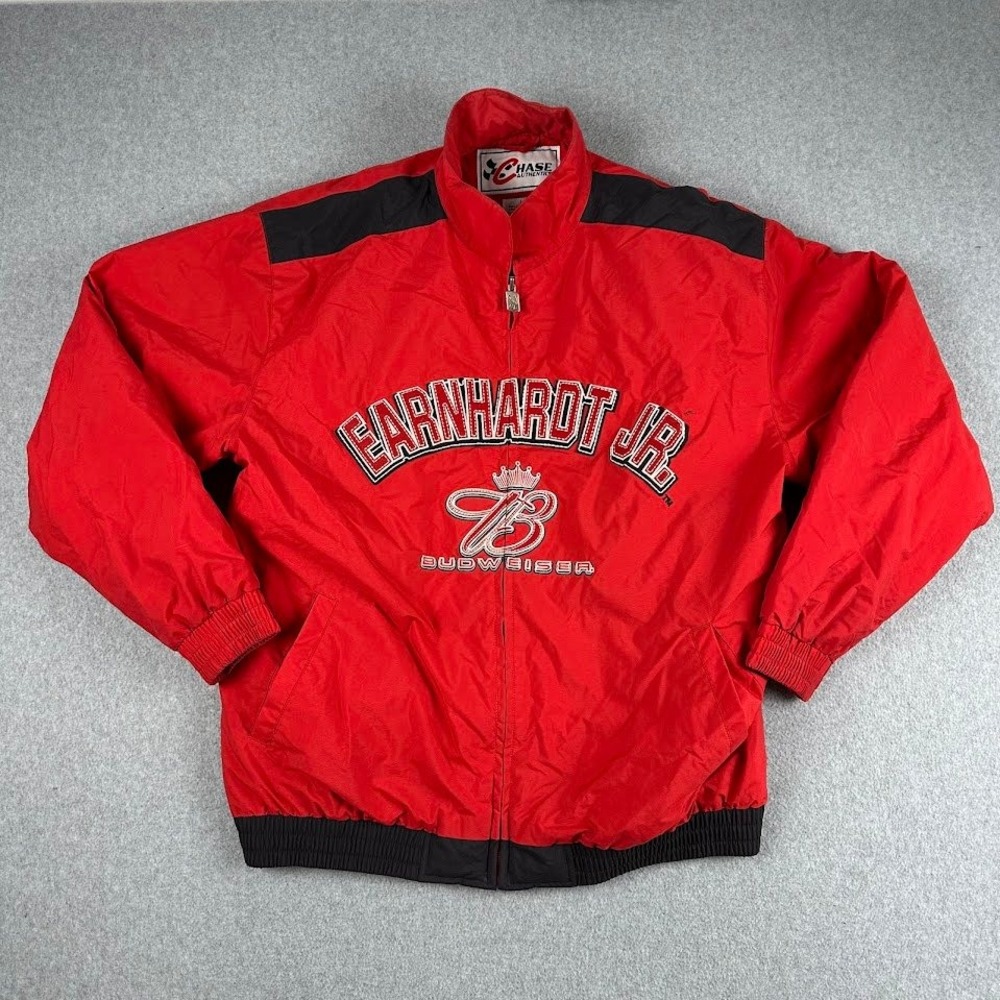Chase Authentics Dale Earnhardt Jr Budweiser Nascar Racing Jacket Red Mens Large